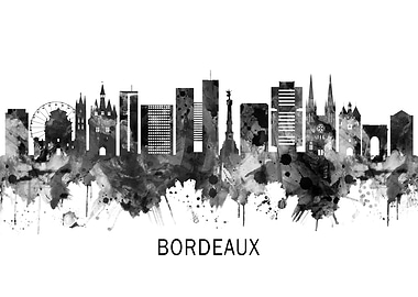 Bordeaux France Skyline BW