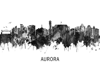 Aurora Colorado Skyline BW