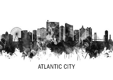 Atlantic City Skyline BW