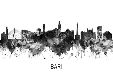 Bari Italy Skyline BW