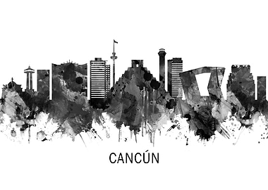Cancun Mexico Skyline BW