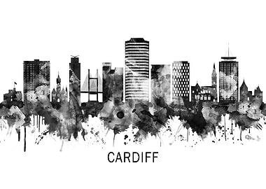 Cardiff Wales Skyline BW