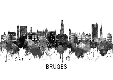 Bruges Belgium Skyline BW