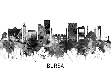 Bursa Turkey Skyline BW
