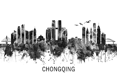 Chongqing China Skyline BW