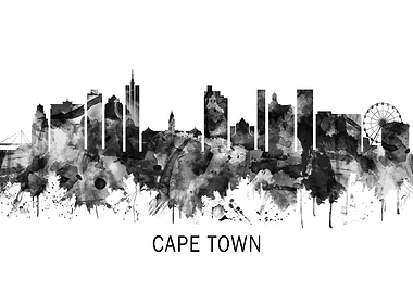 Cape Town Skyline BW