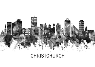 Christchurch Skyline BW