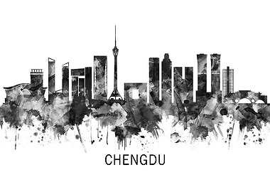 Chengdu China Skyline BW