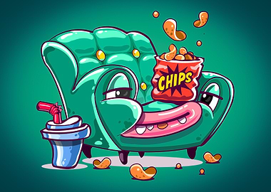 Funny couch and chips