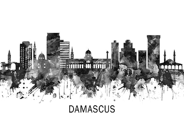Damascus Syria Skyline BW