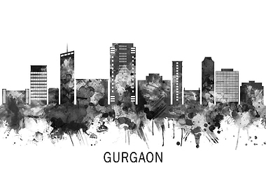 Gurgaon Haryana Skyline BW