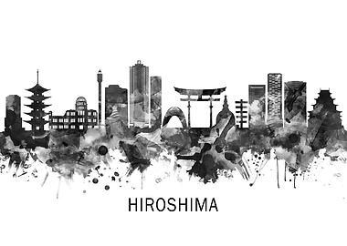 Hiroshima Japan Skyline BW