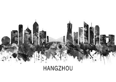 Hangzhou China Skyline BW