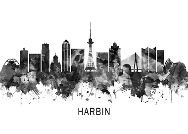 Harbin China Skyline BW
