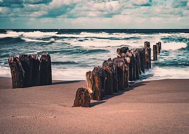 Holzbunen am Strand