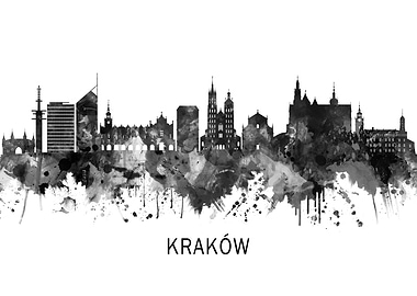 Krakow Poland Skyline BW