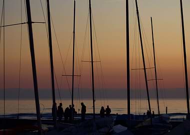 boats at sunset on the sea