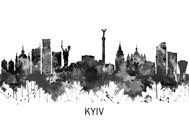 Kyiv Ukraine Skyline BW