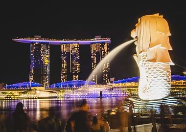 Merlion at night