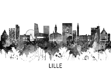 Lille France Skyline BW