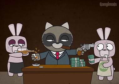 Mr Racoon collecting bunny