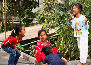 Kids laughing in Borneo