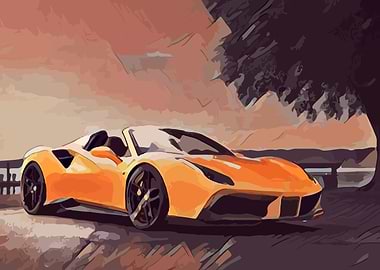 Tree Yellow Sports Car