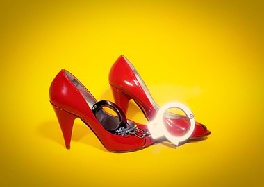 Shoes red handcuffs shiny