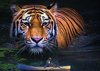 Giant tiger and man