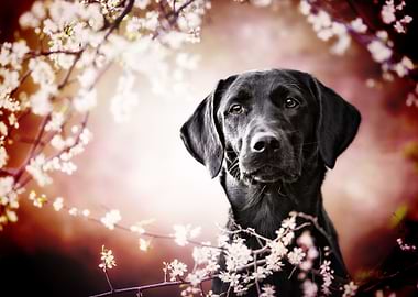 black labrador garden tree