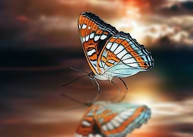 Red butterfly reflection