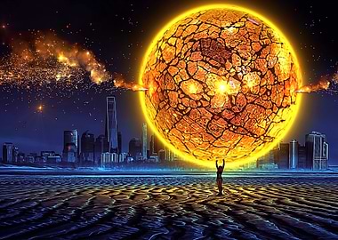 Woman and exploding moon