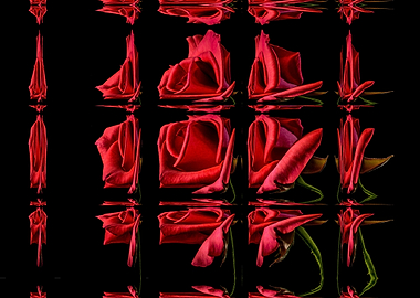 red roses glass reflection