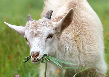 white goat eating