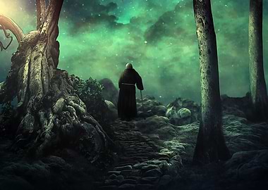 Monk in a fairy forest