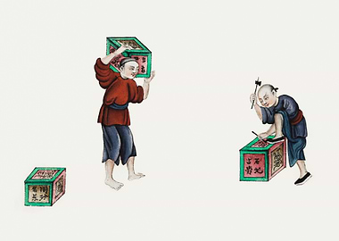 men picking up tea boxes