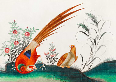 two birds among flowers