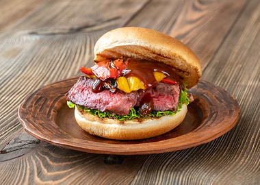Burger with grilled steak