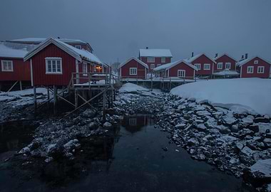 Red houses in the snow