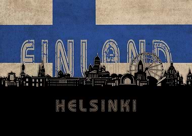 helsinki skyline flag