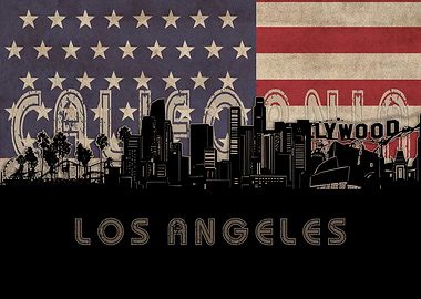 los angeles skyline flag