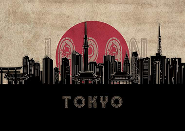 tokyo skyline flag