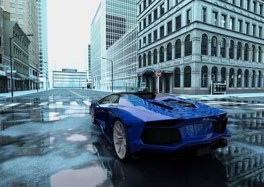 Blue Sports Car Reflection