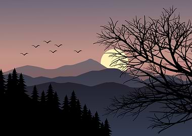 Sunset tree silhouette