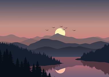Sunset landscape river