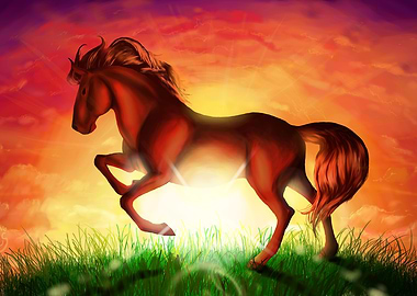 Burning Light Sunset Horse