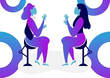 two woman talk about work