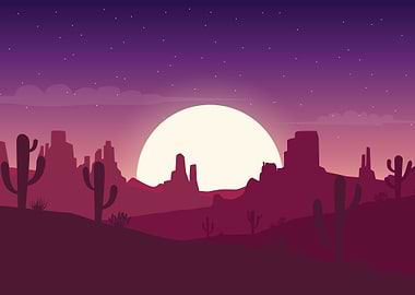Desert landscape at night