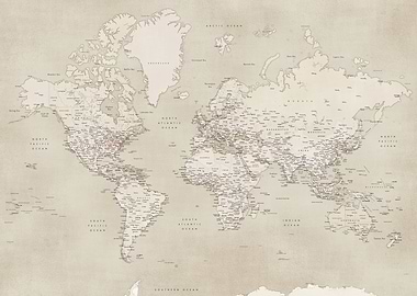 Sepia world map w cities