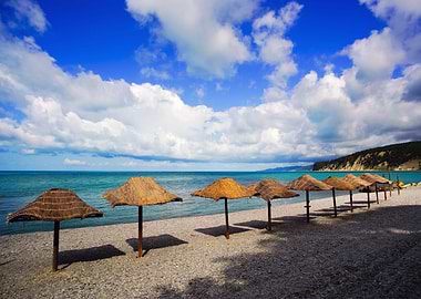 Beach umbrellas on beach
